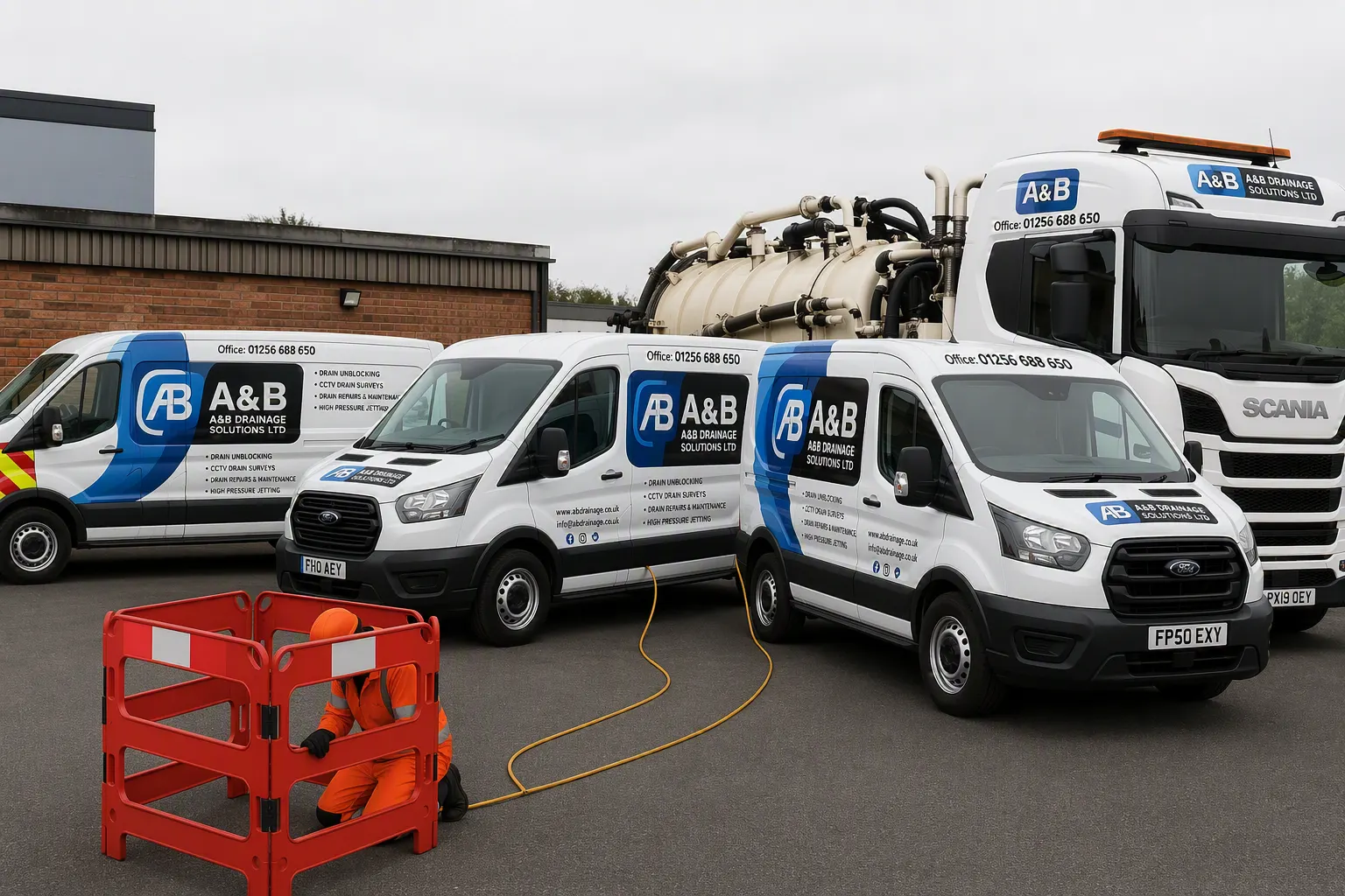 A&B Drainage fleet of vans and tanker